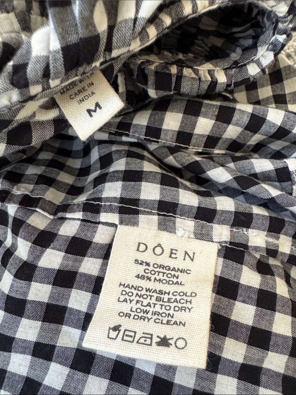 Rare DÔEN Seychelles Gingham Ruffle Organic Cotton Long Sleeve Blouse Size M - Picture 7 of 8